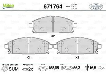 Fren Disk Balata Ön VALEO 671764  410600W785 TRW GDB3507 410605W585 410608H386 D10608H386 410601W385 41060-1W385 410601W386 41060-1W386 410601W387 41060-1W387 410601W486 41060-1W486 41060VH385 41060-VH385 410600W786 410601W388 41060AD086 41060AD087 41060AD088 AY040NS068 AY040NS074 AY040NS085 AY040NS086 AY040NS112 AY040NS116 AY040NS153 AY040NS847