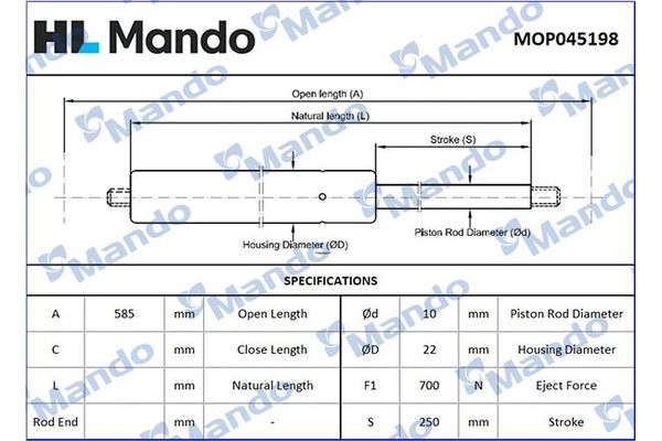Bagaj Amortisörü Sağ veya Sol Chrysler PT Cruiser (2000->)  MANDO MOP045198