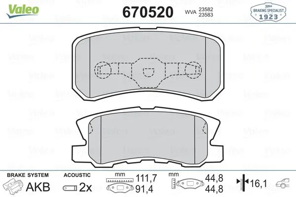 Fren Disk Balata Arka Peugeot 4007 (06.2007->)  VALEO 670520