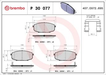 Fren Disk Balata Ön BREMBO P 30 077  581011MA21 C2010700500 C2010700501 58101J9A55 58101M4A10 58101C9A00 58101C9A50 581011MA00 581011MA01 581011MA20 58101B2A00 58101B3A60