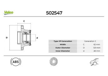 Teker Rulmanı Arka Sağ veya Sol VALEO 502547  6X0501477 6X0501611A 6X0598477 6Q0598477