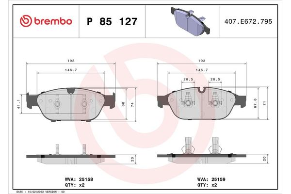 Fren Disk Balata Ön Audi S7 Sportback (4GF)(05.2014->)  BREMBO P 85 127