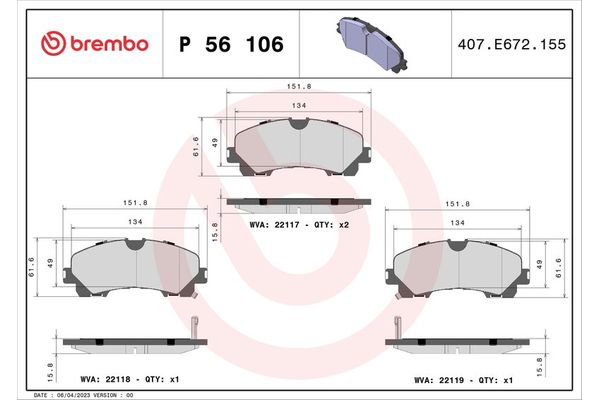 Fren Disk Balata Ön BREMBO P 56 106