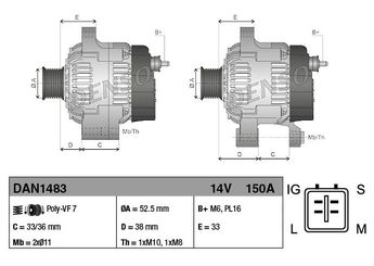 Alternatör  DENSO DAN1483  2706031060 2706031212 27060-31060 2706031061 27060-31061 2706031062 27060-31062 2706031210 27060-31210 2706031211 27060-31211 27060-31212