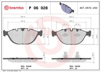 Fren Disk Balata Ön BREMBO P 06 028  34116761282 34112180420 34116756350
