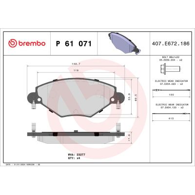 Fren Disk Balata Ön BREMBO P 61 071