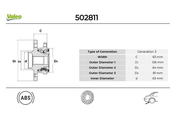 Teker Rulmanı Arka Sağ veya Sol Volvo S60 Cross Country (03.2015->)  VALEO 502811