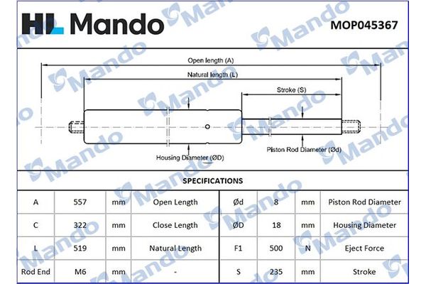 Bagaj Amortisörü Sağ veya Sol Ford Fusion (CBK)(2002->)  MANDO MOP045367