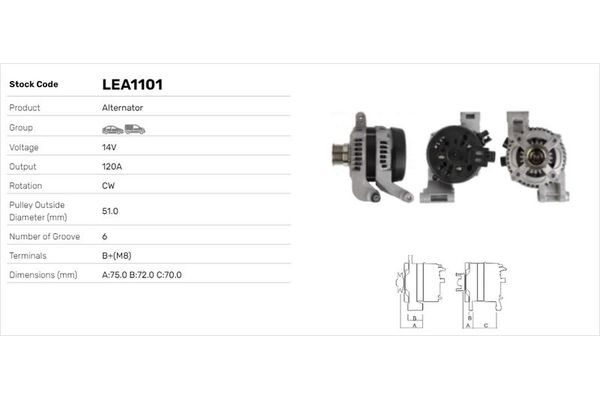 Alternatör  Ford C-MAX (CB3)(2007->2010)  LUCAS ELEKTRIK LEA1101