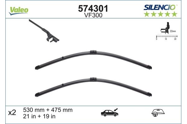 Silecek Süpürgesi Ön Muz Tip 530/475 mm - 21/19 inç Volkswagen Golf IV (1J1)(10.1997->2004)  VALEO 574301