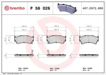 Fren Disk Balata Ön BREMBO P 56 026  410600M892 1V353328ZA 410600M893 D10600M893 D106M25Y90