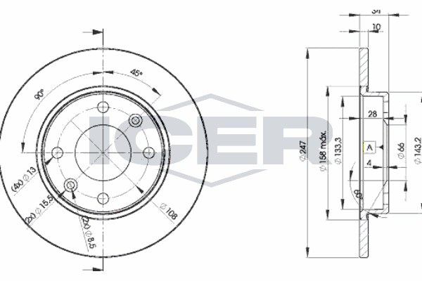 Fren Disk Ayna Ön Sağ ve Sol Peugeot 309 (02.1986->)  MAGNETI MARELLI 360704006000