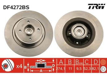 Fren Disk Ayna Arka Sağ ve Sol TRW DF4272BS  7701206327 77012 77 01 206 327 7701206328 77 01 206 328