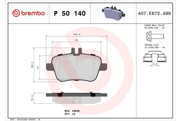 Fren Disk Balata Arka Infiniti QX30 (04.2016->)  BREMBO P 50 140