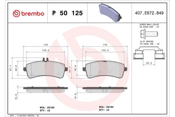 Fren Disk Balata Arka Mercedes S -Serisi Sedan (BM 222)(05.2013->)  BREMBO P 50 125