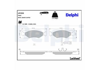 Fren Disk Balata Ön DELPHI LP255  LP255 1595524 1613128 5015920 5018195 5018900 5023995 6090941 6109375 6121606 6121696 6132808 6133128 6155611 6155911 6155953 6157428 6166953 6189147 6203650 6704267 6704268 86AU2K021DA 87FX2KO21HA 89BB2K021AB 91FX2K021AA