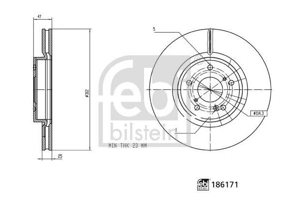 Fren Disk Ayna Ön Sağ ve Sol Honda e:Ny1 (07.2023->)  FEBI BILSTEIN 186171