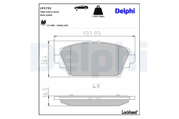 Fren Disk Balata Ön MG Rover MG ZS (2001->)  DELPHI LP1732