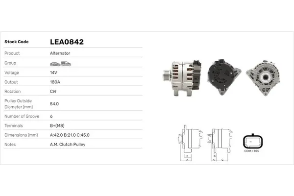 Alternatör  Citroen Spacetourer / Space (06.2016->)  LUCAS ELEKTRIK LEA0842