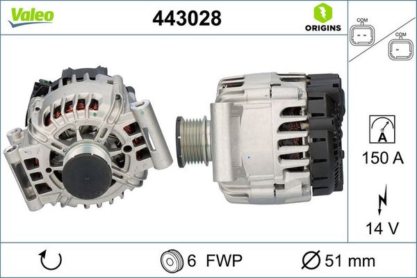 Alternatör  Opel Grandland X (2017->) / Grandland (2022->)  VALEO 443028