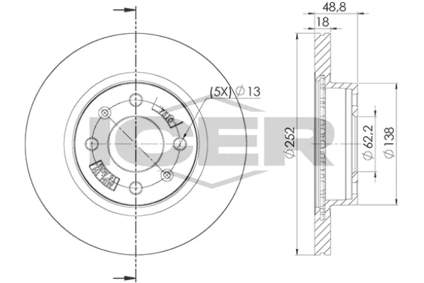 Fren Disk Ayna Ön Sağ ve Sol Hyundai i10 (PA)(09.2007->)  RECOVER 5784