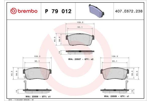 Fren Disk Balata Ön Daihatsu Cuore (L251)(2003->2007)  BREMBO P 79 012