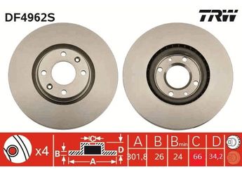 Fren Disk Ayna Ön Sağ ve Sol TRW DF4962S  1611841780 16 118 417 80 1618864980 16 188 649 80 1687772780 16 877 727 80 424964 4249 64 424981 4249 81 424986 4249 86 4249J8 4249 J8 424980 4249 80