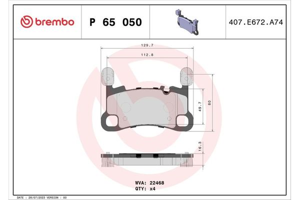 Fren Disk Balata Arka Porsche Cayenne Coupe (Typ 9YB)(04.2019->)  BREMBO P 65 050