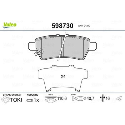 Fren Disk Balata Arka Nissan Pathfinder 4/5 Kapı (R51)(01.2005->)  VALEO 598730