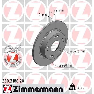 Fren Disk Ayna Arka Sağ ve Sol Honda Civic HB (FK)(09.2005->)  ZIMMERMANN 280.3186.20