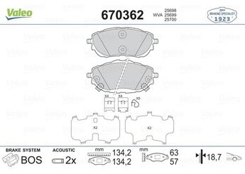 Fren Disk Balata Ön VALEO 670362  446502390 WVA25699 WVA25698 04465-02390 446502391 04465-02391 4465YZZEQ 04465-YZZEQ