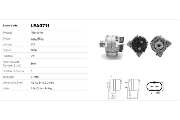 Alternatör  Volkswagen Crafter P.Van (2E)(03.2006->2017)  LUCAS ELEKTRIK LEA0711