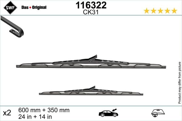 Silecek Süpürgesi Ön  600/530 mm - 24/21 inç SWF 116322