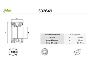 Teker Rulmanı Arka Sağ veya Sol VALEO 502649  8D0598625A