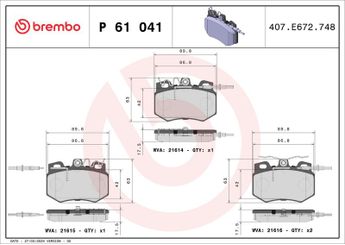 Fren Disk Balata Ön BREMBO P 61 041  95659353 1611458580 1617248380 E172167