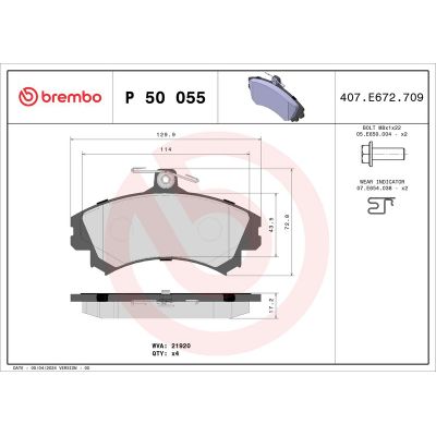Fren Disk Balata Ön Mitsubishi Colt CZ3 Lim. 5-trg. (Z30A)(04.2004->)  BREMBO P 50 055