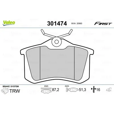 Fren Disk Balata Arka Renault Clio III Grandtour (01.2008->)  VALEO 301474