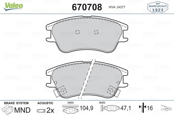 Fren Disk Balata Ön Hyundai Atos Prime (MX)(2000->)  VALEO 670708