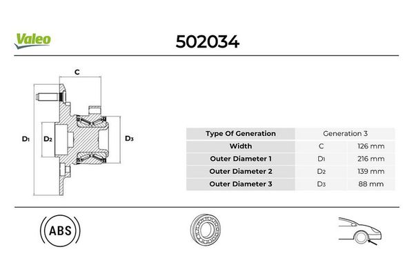 Teker Rulmanı Ön Sağ veya Sol VALEO 502034