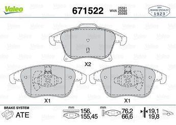 Fren Disk Balata Ön VALEO 671522  DG9C2K021EE 1917494 2014119 DG9C2K021ED DG9C-2K021-ED DG9C-2K021-EE BRF33