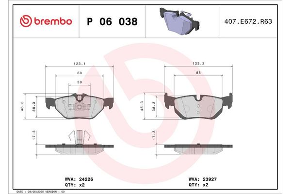 Fren Disk Balata Arka BMW 3 Serisi Cabrio (E93)(2006->)  BREMBO P 06 038X