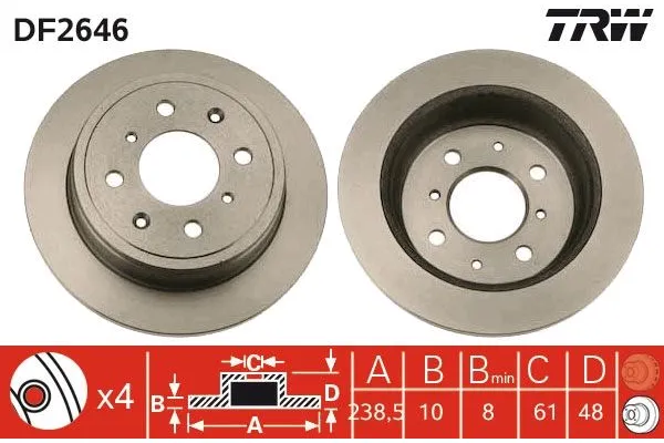 Fren Disk Ayna Arka Sağ ve Sol MG Rover Rover 25 (RF)(1999->)  TRW DF2646