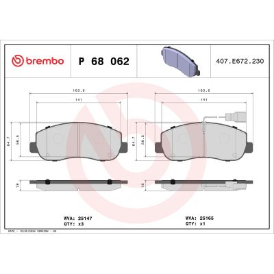 Fren Disk Balata Ön Renault Master III Kamyonet / Şasi - Çift Kabin (06.2010->)  BREMBO P 68 062