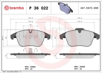 Fren Disk Balata Ön BREMBO P 36 022  C2C42014 C2C039929 C2C27290 C2C35612 C2C39929 10598868 10248966