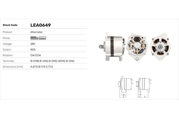 Alternatör  LUCAS ELEKTRIK LEA0649