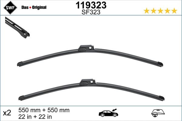 Silecek Süpürgesi Ön Muz Tip 550/550 mm - 22/22 inç Audi S6 Avant (4B6)(06.2001->)  SWF 119323