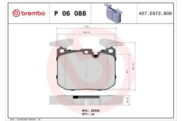 Fren Disk Balata Ön BMW 3 Serisi Sedan (F30N)(09.2015->)  BREMBO P 06 088