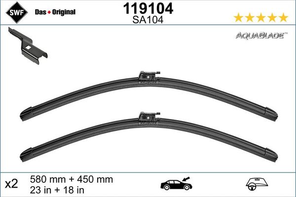 Silecek Süpürgesi Ön  580/450 mm - 23/18 inç SWF 119104