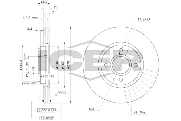 Fren Disk Ayna Ön Sağ ve Sol Ford Transit Courier (C4A)(2013->)  FORD ORJINAL AY111125AA