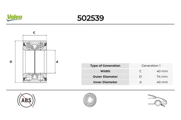 Teker Rulmanı Ön Sağ veya Sol Mazda 323 C/F/P/S Sedan (BA)(01.1997->)  VALEO 502539